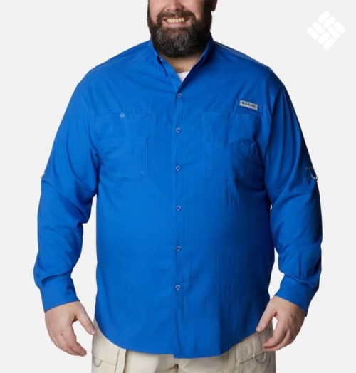 Men's Columbia PFG Tamiami II Long Sleeve Shirts Blue | Plus Size CA-R5C4A